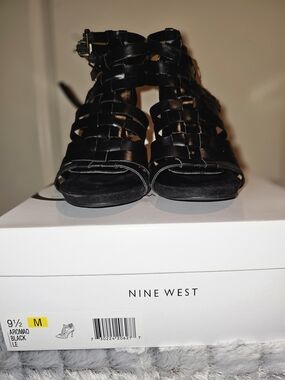 Nine West Black Woven Cage Sandals